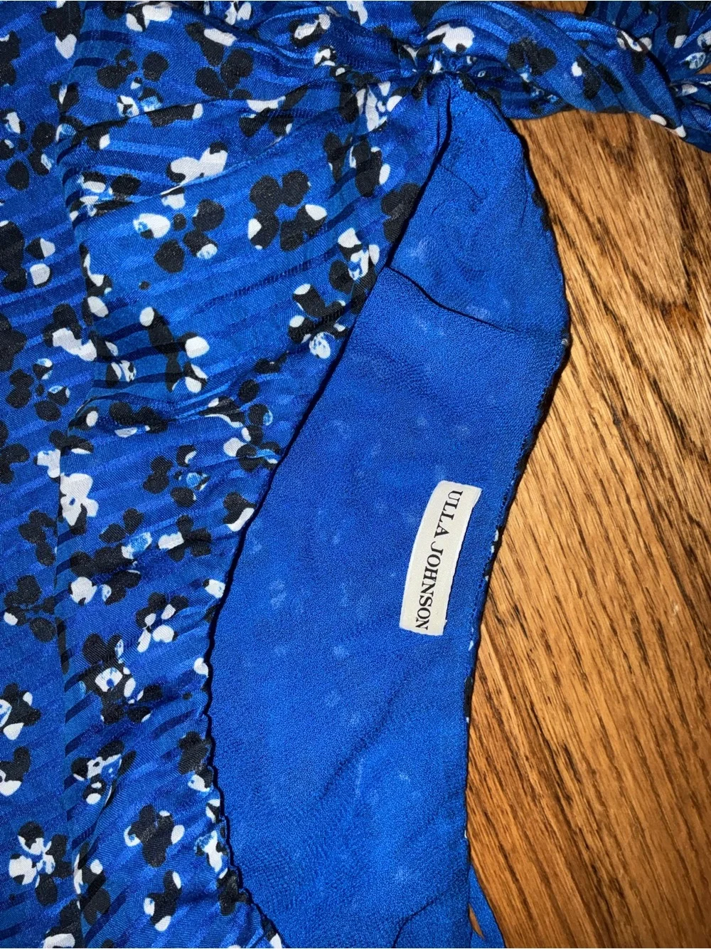 Ulla Johnson Bright Blue One-Shoulder Floral Puff-Sleeve Top